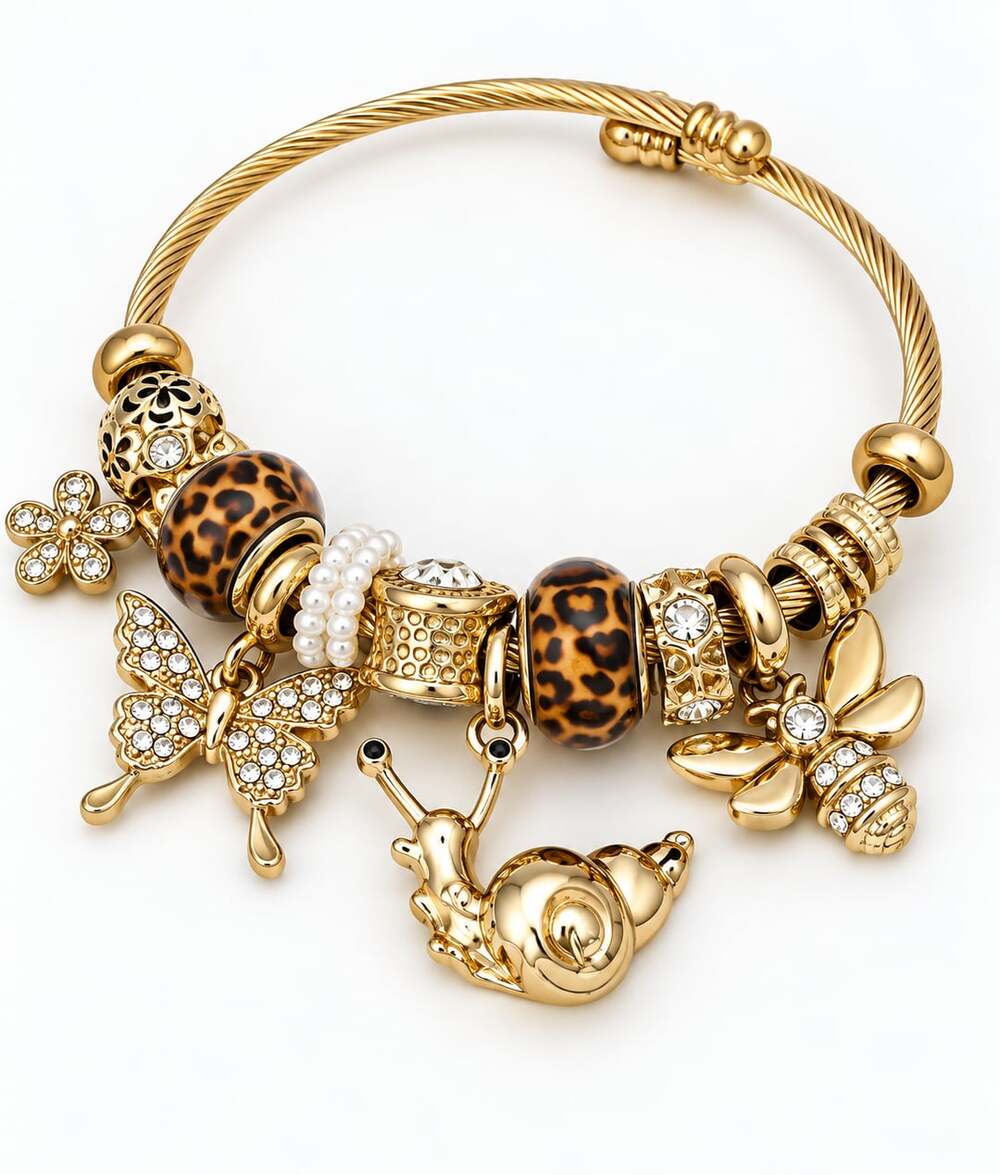 Charming Crystal Bracelet With Butterfly, Snail, Bee And Beads